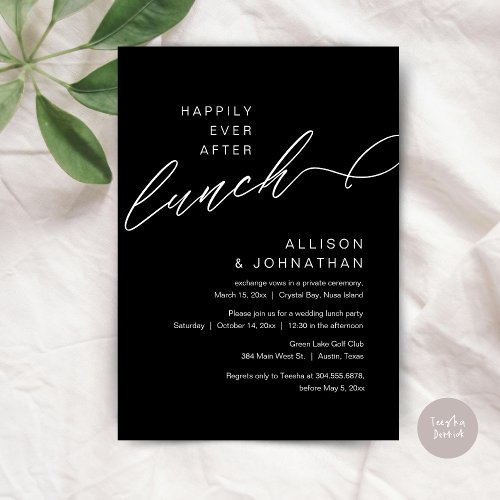 Happily Ever After Lunch Wedding Classy Black Invitation