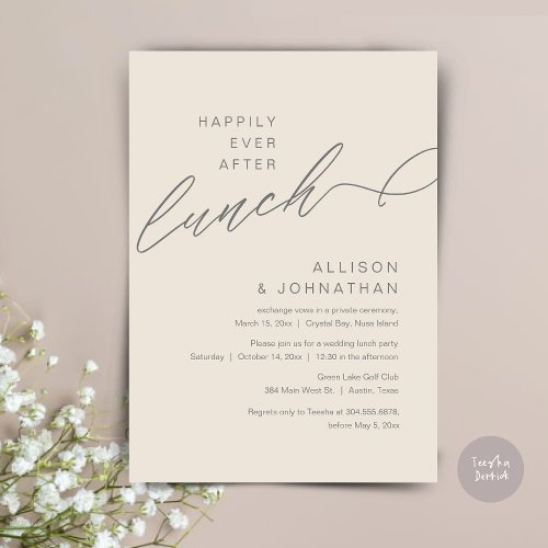 Happily Ever After Lunch Wedding Cream and Grey Invitation