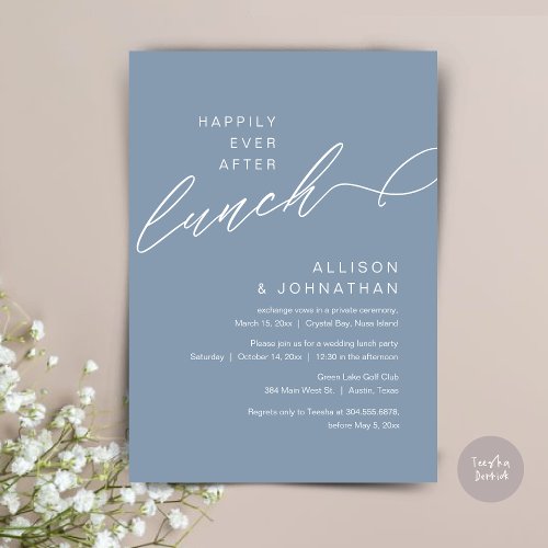 Happily Ever After Lunch Wedding Dusty Blue Invitation