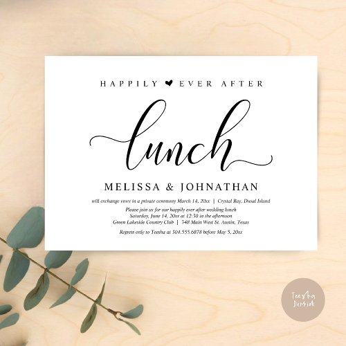 Happily Ever After Lunch Wedding Elopement party Invitation