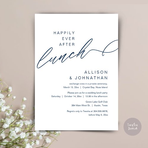 Happily Ever After Lunch Wedding Navy Blue Invitation