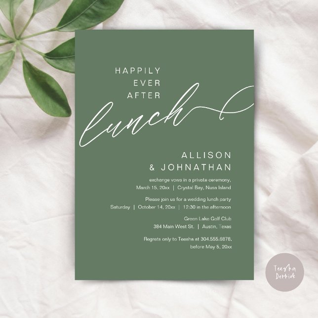 Happily Ever After Lunch, Wedding, Sage Green Invitation (Happily Ever After Lunch, Wedding Elopement Invitation Card, PDF, Modern Classy, in Sage Green)