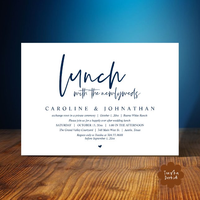 Happily Ever After Lunch With The Newlyweds Invitation (Lunch with the Newlyweds, Happily Ever After Modern Minimalist Invitation Card PDF Navy Blue)