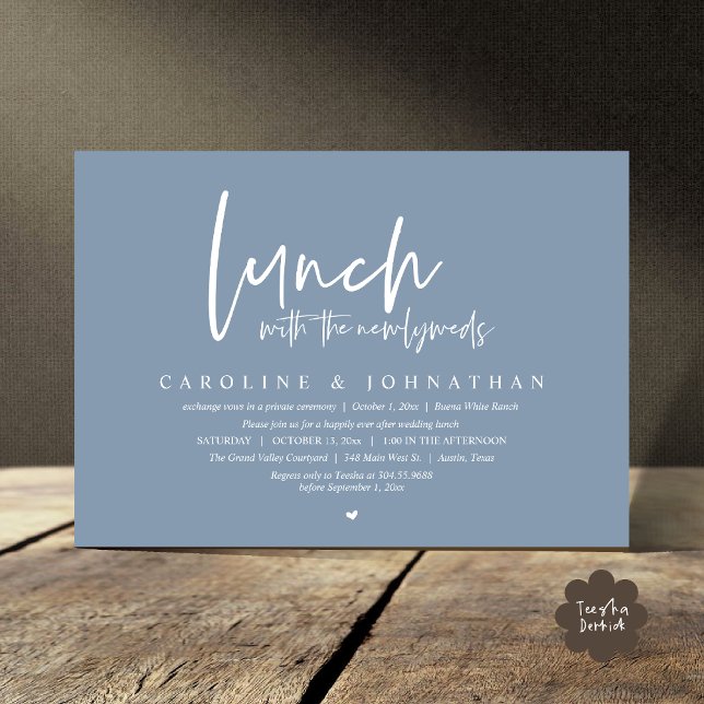 Happily Ever After Lunch With The Newlyweds Invitation (Lunch with the Newlyweds, Happily Ever After Modern Minimalist Invitation Card PDF Dusty Blue)