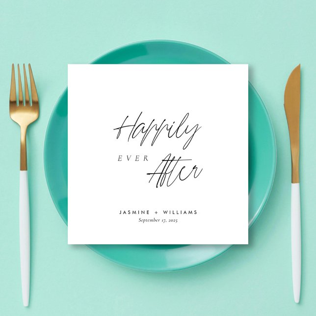 Happily Ever After Minimalist Black Script Wedding Napkins (Personalized Happily Ever After Minimalist Black Script Wedding Napkins
)