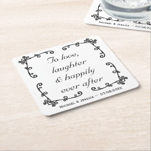 Happily Ever After Minimalist Quote Custom Wedding Square Paper Coaster