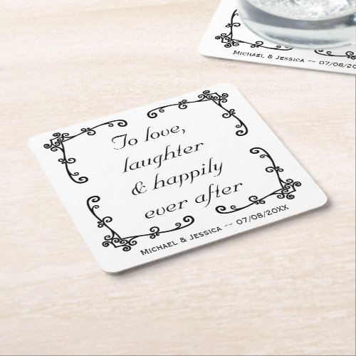 Happily Ever After Minimalist Quote Custom Wedding Square Paper Coaster