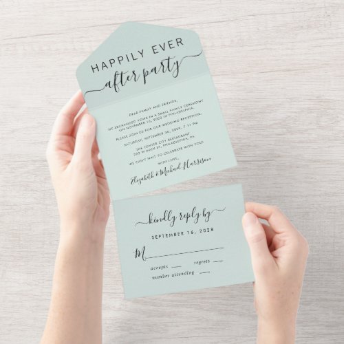 Happily Ever After Mint Wedding Reception All In One Invitation