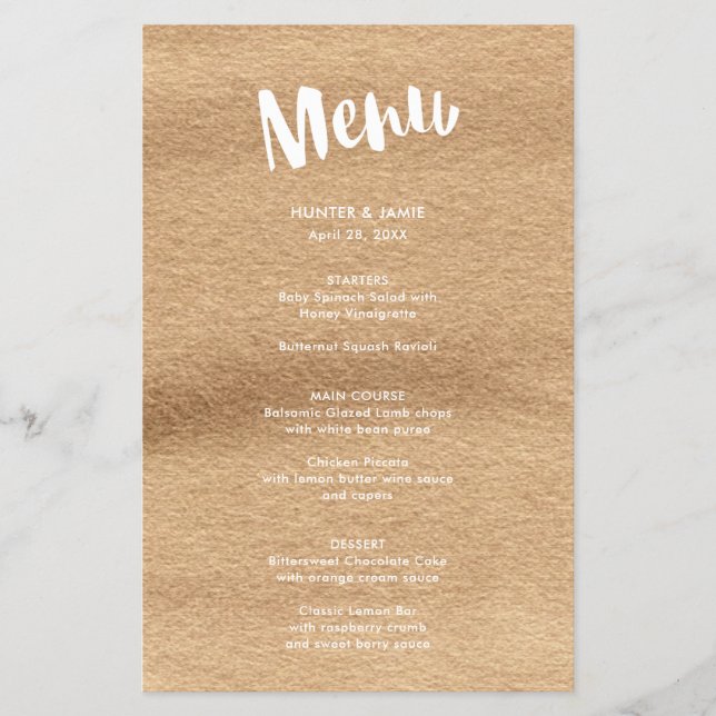 Happily Ever After Mocha Watercolor Wedding Menu Flyer (Front)