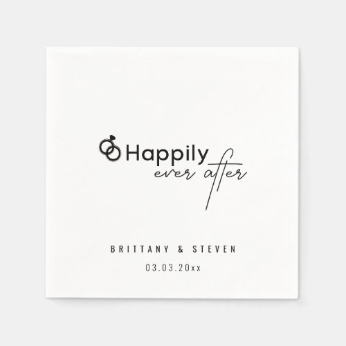 Happily ever after Modern Black and White Wedding  Napkins