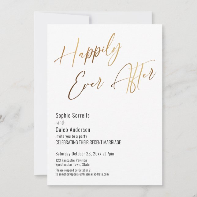 Happily Ever After Modern Elegant Gold Typography Invitation (Front)