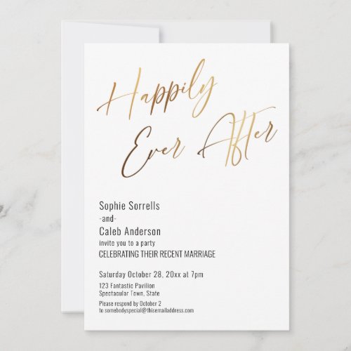 Happily Ever After Modern Elegant Gold Typography Invitation