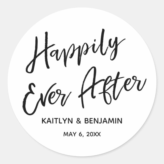 Happily Ever After Modern Handwriting Typography Classic Round Sticker (Front)