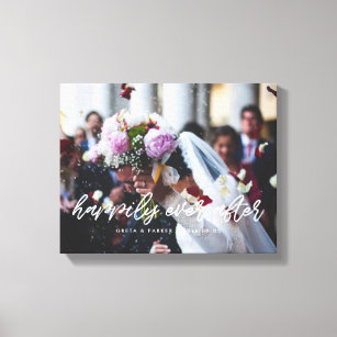 Happily ever after modern overlay wedding photo canvas print