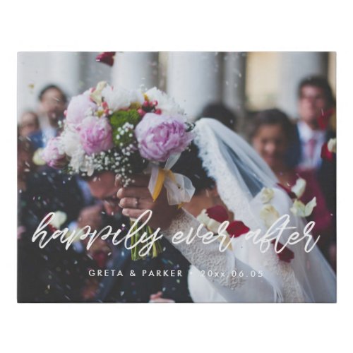 Happily ever after modern overlay wedding photo faux canvas print