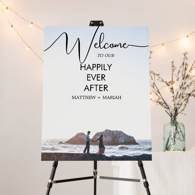 Happily ever after modern Photo Wedding Welcome Foam Board (In Situ (Stand))