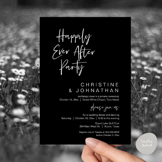 Happily Ever After, Modern Wedding Dinner Party Invitation (Wedding Happily Ever After Party Dinner Brunch Elopement Invitation Card, PDF, Classy Black)