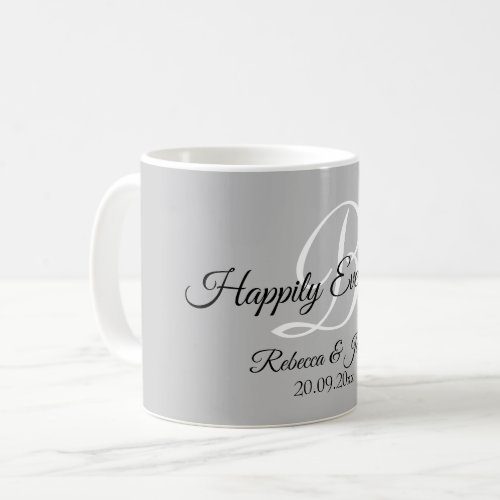 Happily Ever After Monogram Grey Coffee Mug