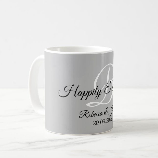 Happily Ever After Monogram Grey Coffee Mug (Front Left)