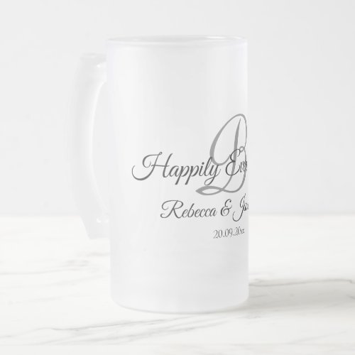 Happily Ever After Monogram Wedding Frosted Glass Beer Mug