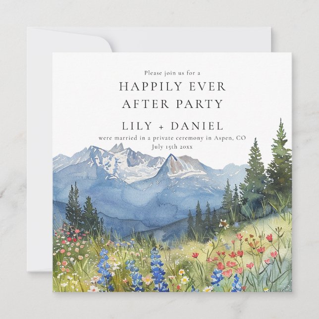Happily Ever After Mountain Floral Wedding Invitation (Front)