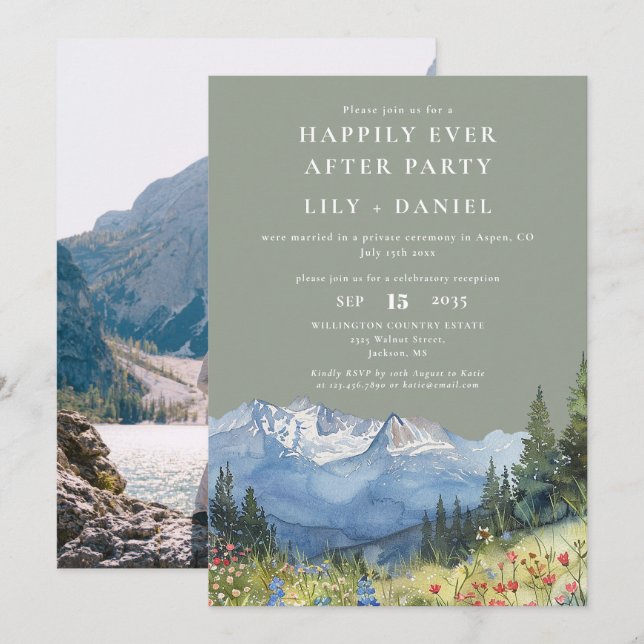 Happily Ever After Mountain Sage Wedding Photo Invitation (Front/Back)