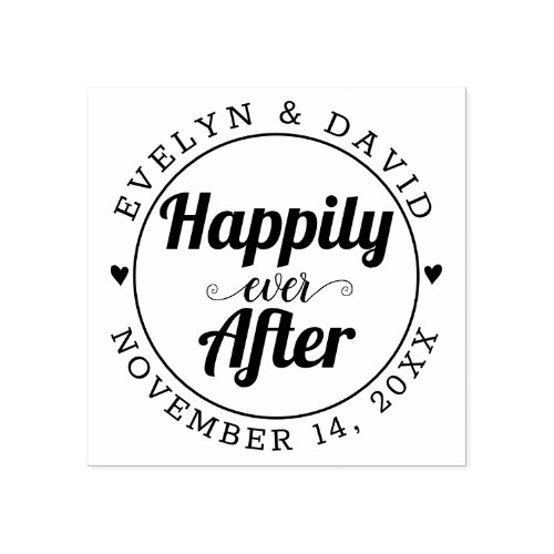 Happily ever after names and wedding date rubber stamp