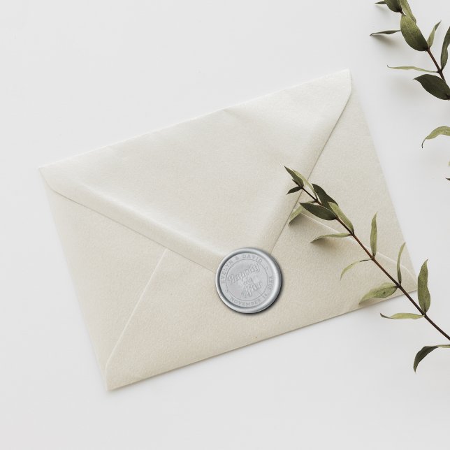 Happily ever after names and wedding date wax seal stamp (Creator Uploaded)