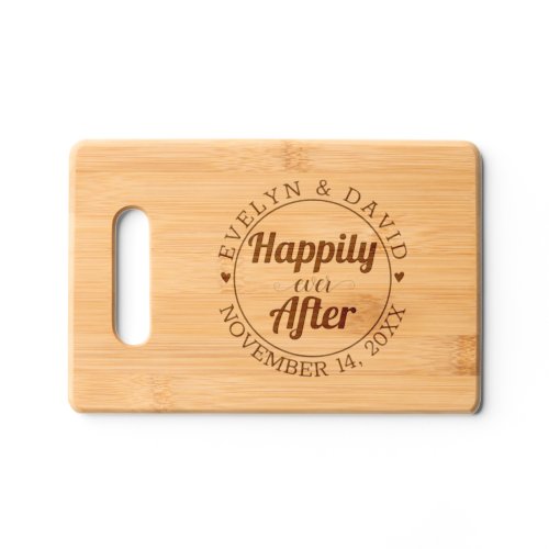 Happily ever after names wedding date Charcuterie Cutting Board