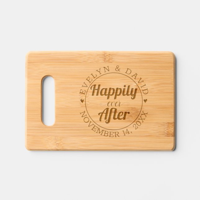Happily ever after names, wedding date Charcuterie Engraved Cutting Board (Front)