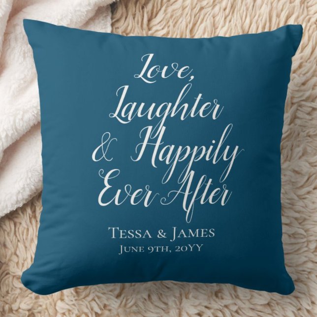 Happily Ever After Nautical Blue Throw Pillow ("Everyday is abundantly beautiful." 
Sincerely Best Wishes from Lucky Design World)