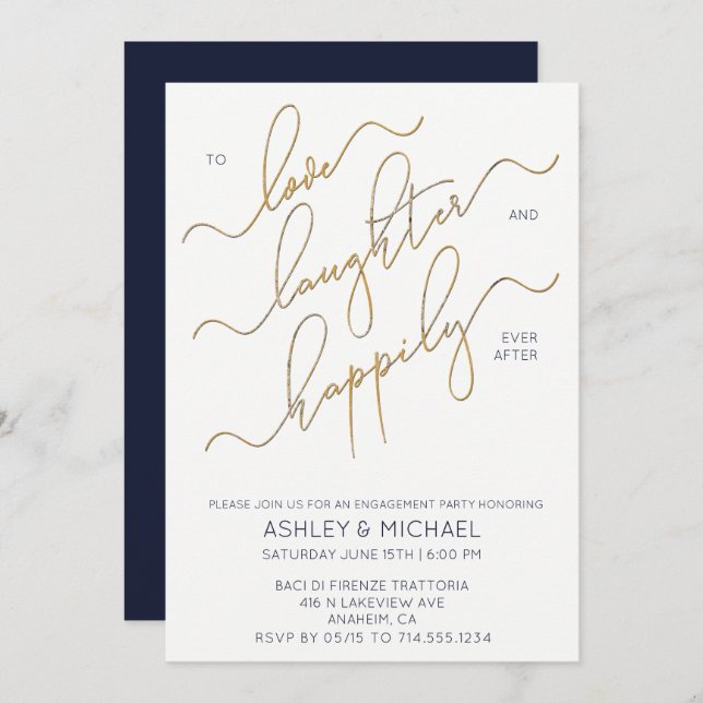 Happily Ever After Navy Blue Engagement Party Invitation (Front/Back)