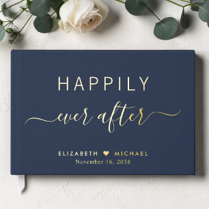 Happily Ever After Navy Blue Wedding Foil Guest Book