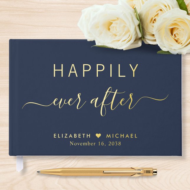 Happily Ever After Navy Blue Wedding Foil Guest Book (Creator Uploaded)