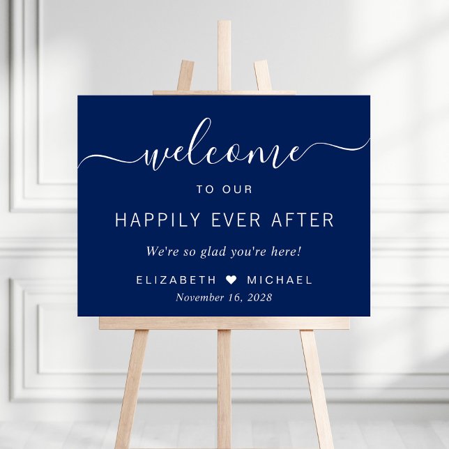 Happily Ever After Navy Blue Wedding Welcome Foam Board (Creator Uploaded)