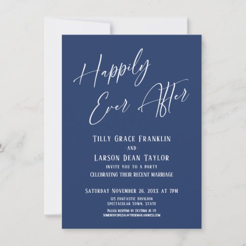 Happily Ever After Navy Elegant Wedding Party Invitation