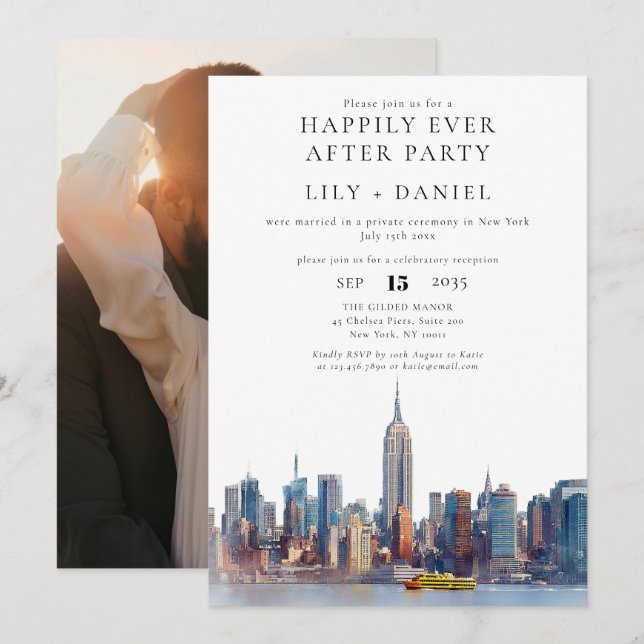 Happily Ever After New York Photo Wedding Invitation (Front/Back)