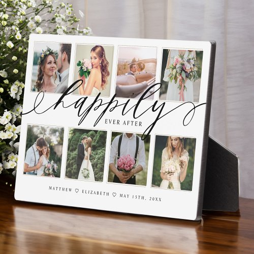 Happily Ever After Newlyweds Wedding Photo Collage Plaque