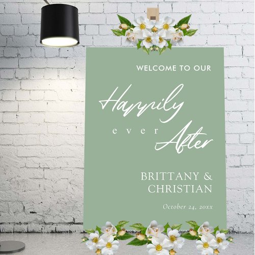 Happily Ever After On Sage Wedding Welcome Sign
