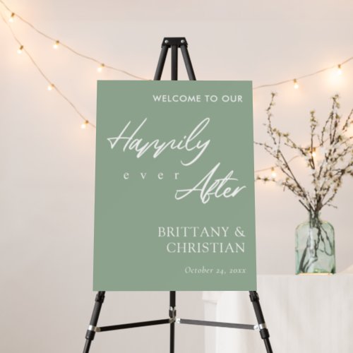 Happily Ever After On Sage Wedding Welcome Sign