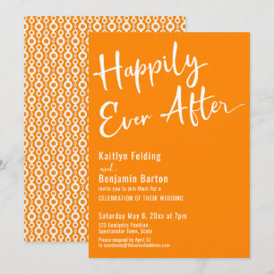 Happily Ever After Orange w/ Retro Pattern Invitation