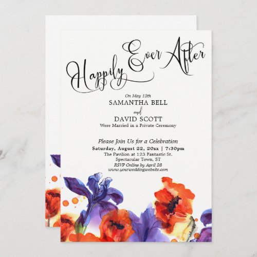 Happily Ever After Painted Red Poppies Purple Iris Invitation