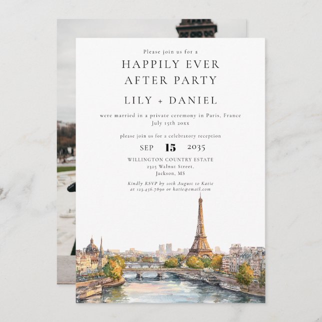 Happily Ever After Paris France Photo Wedding Invitation (Front/Back)