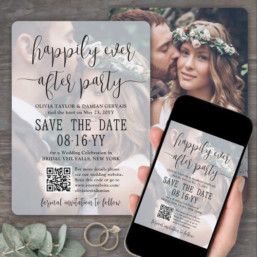 Happily Ever After Party 2 Photos Wedding QR Code Save The Date