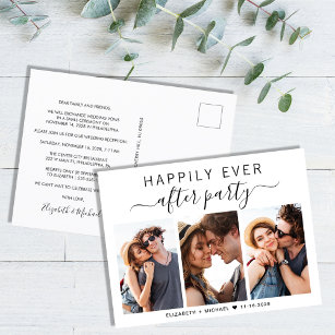 Happily Ever After Party 3 Photo Wedding Announcement Postcard
