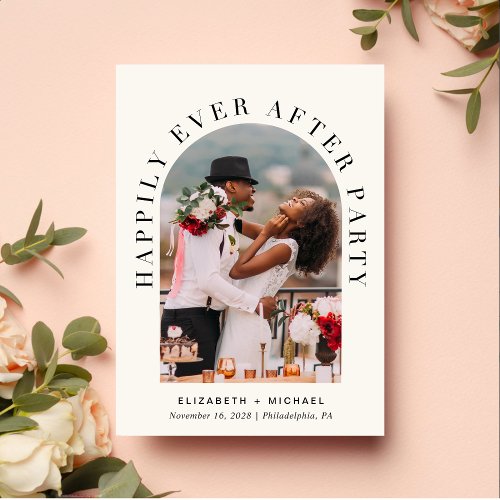 Happily Ever After Party Arch Photo Cream Wedding Invitation