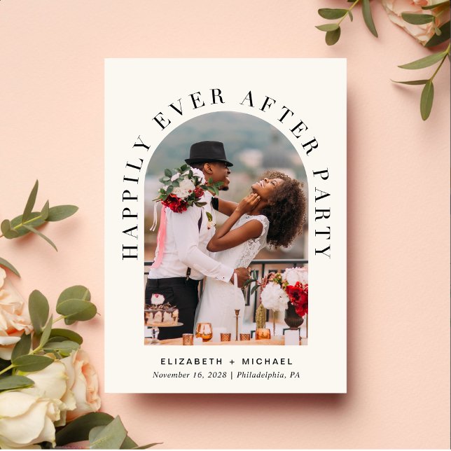 Happily Ever After Party Arch Photo Cream Wedding Invitation (Creator Uploaded)