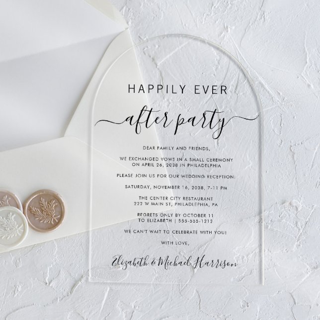 Happily Ever After Party Arch Wedding Reception Acrylic Invitations (Start your forever with elegant arch-shaped acrylic invitations for a timeless Happily Ever After)
