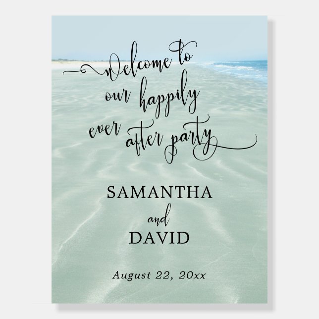 Happily Ever After Party, Beach Photo Wedding Foam Board (Front)