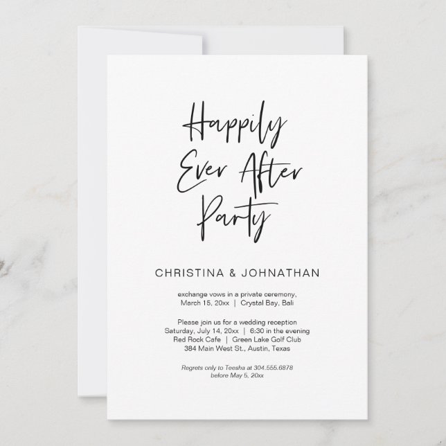 Happily Ever After Party, Black, Elopement Invitation (Front)